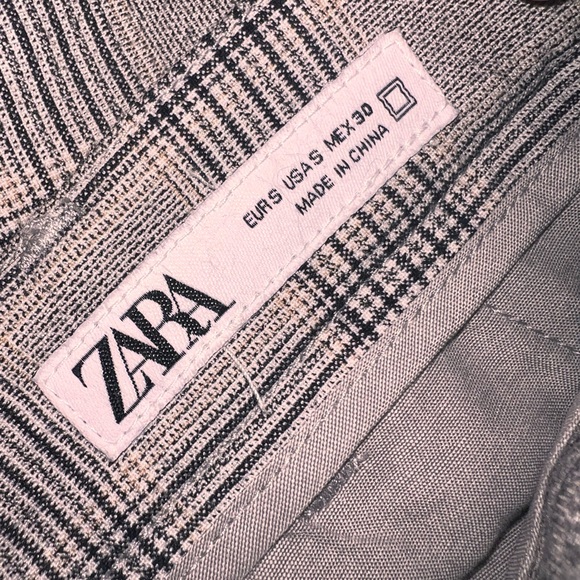 Zara man.  Basic Pants, Black Plaid Belted Straight Leg Driver Pant. Size S - Picture 7 of 9